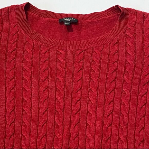 Women's Talbots Allover Cableknit Crew Sweater In Red Pop Size 5p - Picture 3 of 12